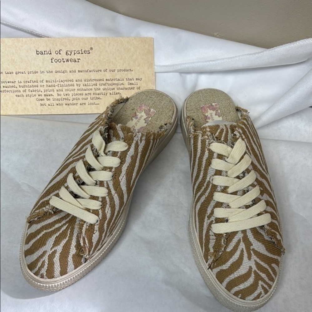 Band of Gypsies Coast Vegan Natural Zebra Woven Canvas Sneaker Mule shoes